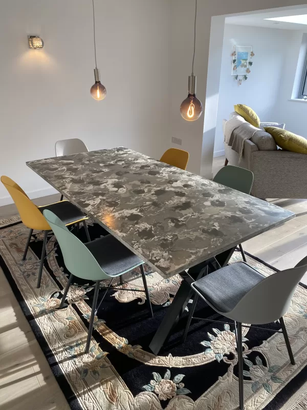 Bespoke Polished Concrete Dining Table Greyscale Camouflage