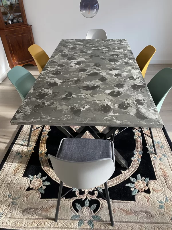 Bespoke Polished Concrete Dining Table Greyscale Camouflage