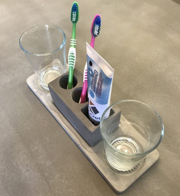 Polished Concrete Bathroom Toothbrush Holder Stand Unit