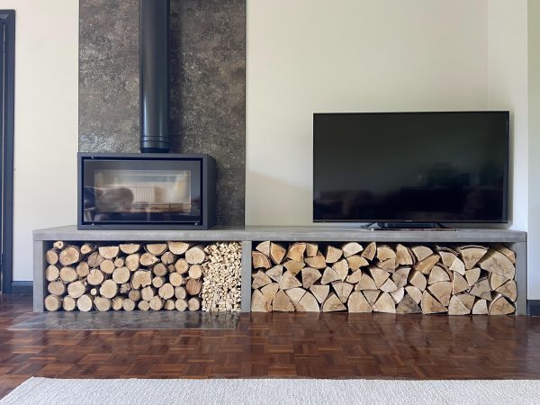 The Kobocrete Southleigh Polished Concrete Fireplace Hearth TV Unit